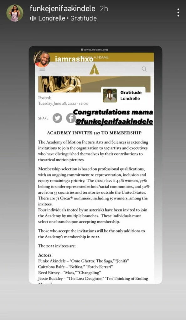 Funke Akindele gets invite to Oscars