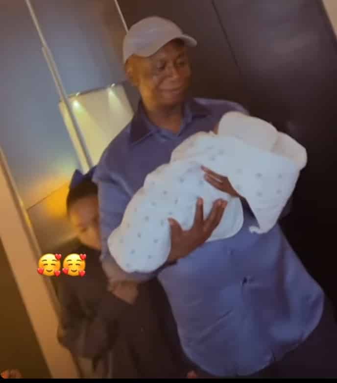 Regina Daniels step kids bond with her newborn