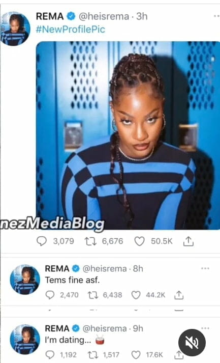 Rema hints at dating Tems