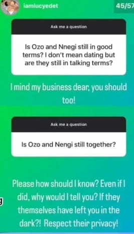 Lucy speaks out on Nengi and Ozo relationship