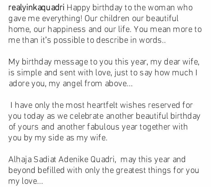 Yinka Quadri's wife's birthday