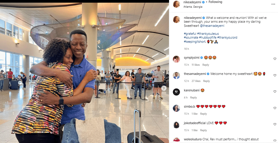 Sam Adeyemi's wife reunites with him after relocating abroad (photos)