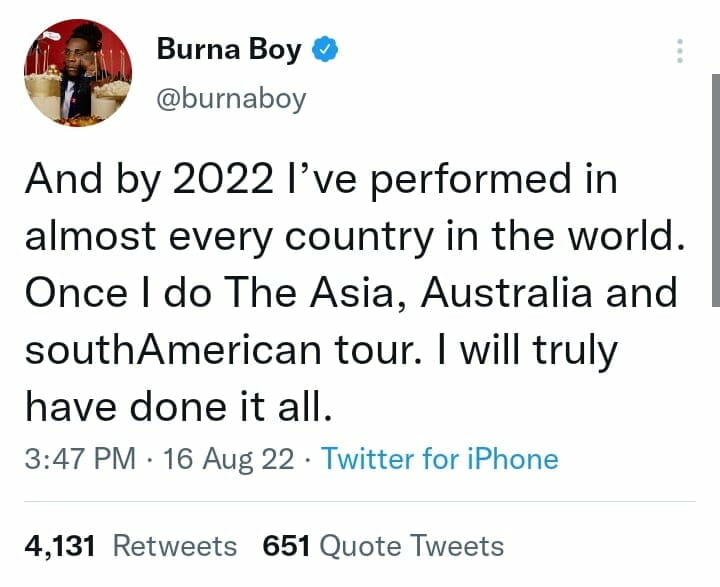 Burna Boy brags