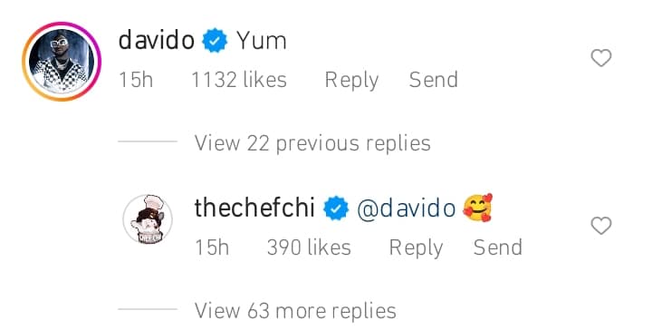 Davido flattering comment on Chioma's cooking skills