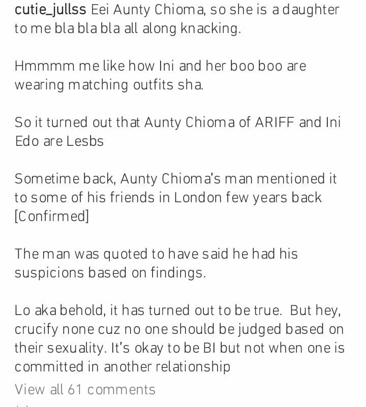 Ini Edo reacts to lesbianism allegation
