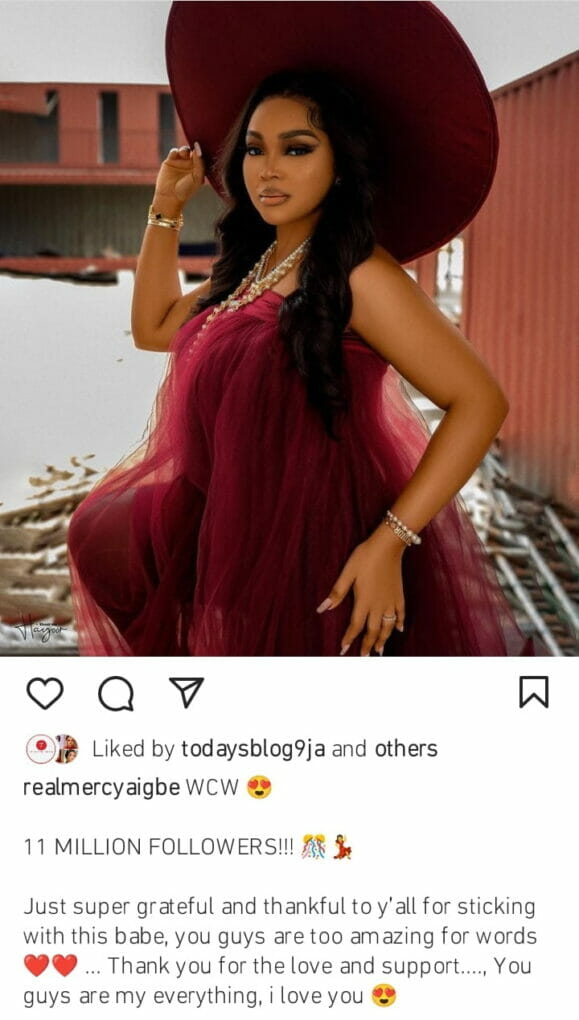 Mercy Aigbe hits 11 million followers