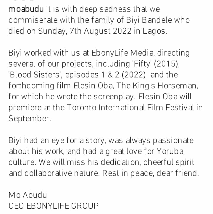 Mo Abudu mourns Biyi Bandele