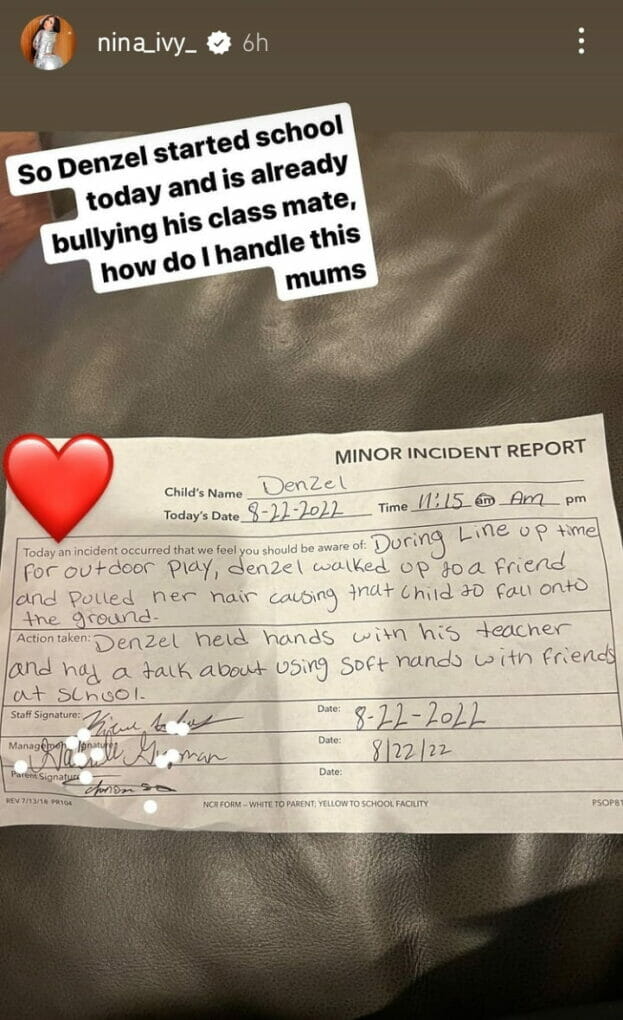 Denzel bullies his classmate