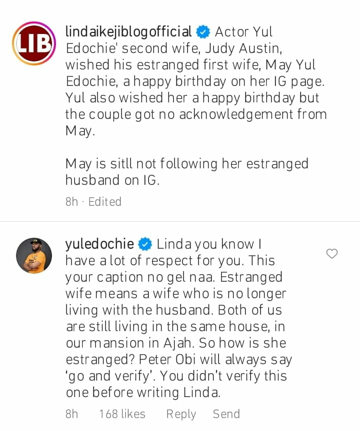 Yul Edochie debunks rumours of divorce from May