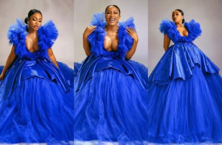 Mercy Eke dazzles in blue dress