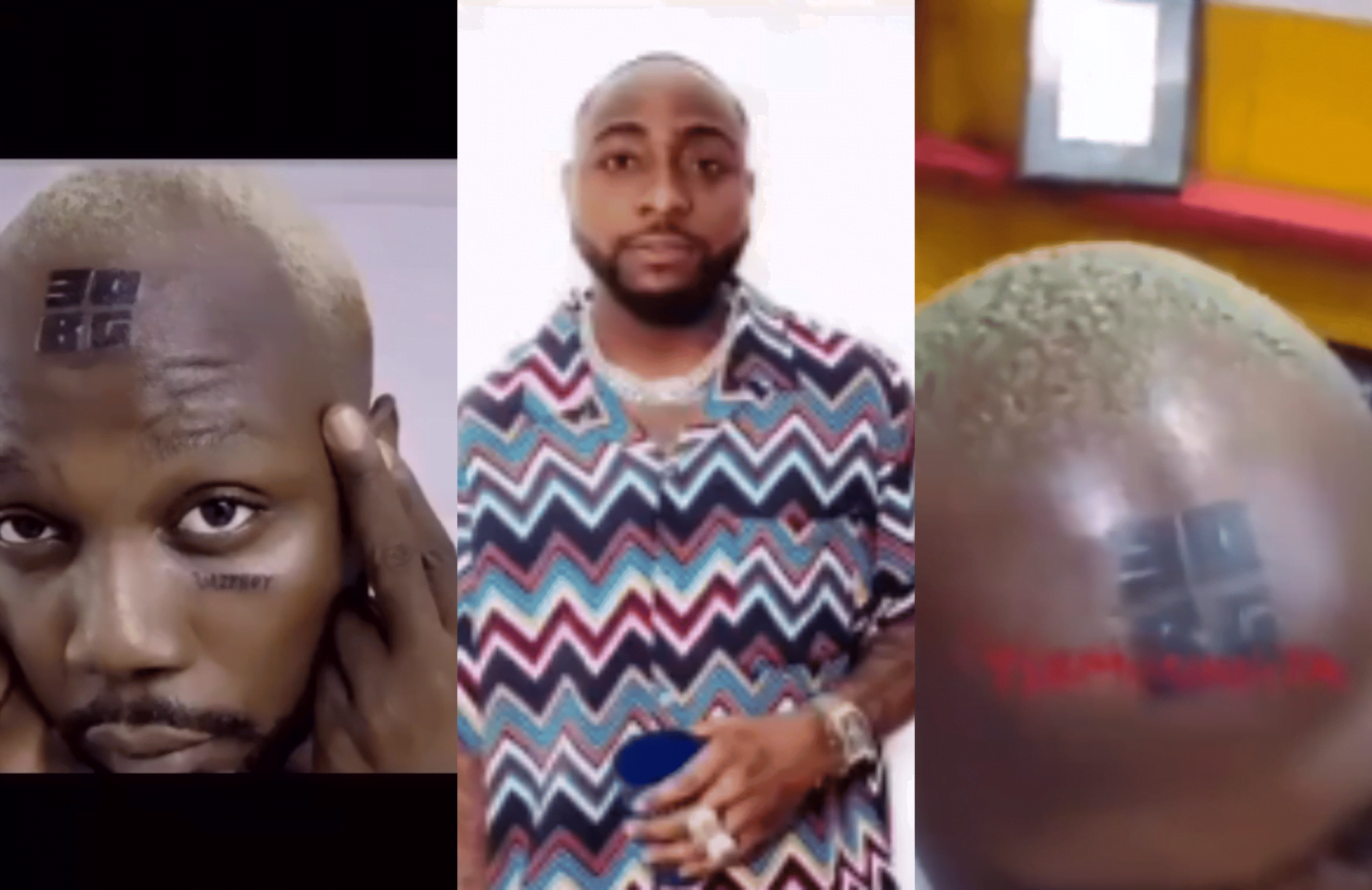 “Poverty” Netizens berate man for tattooing Davido’s 30BG on his forehead