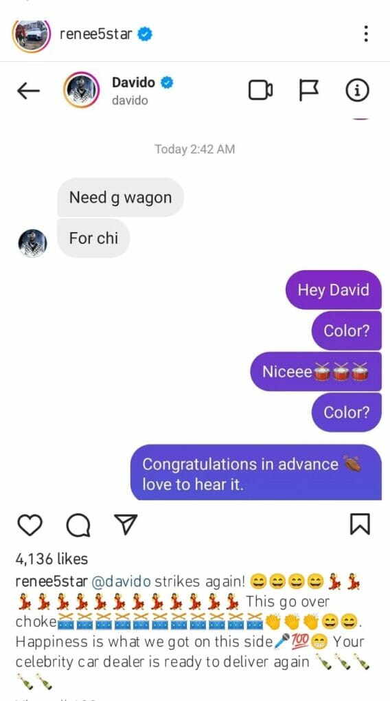 Davido orders Gwagon for Chioma