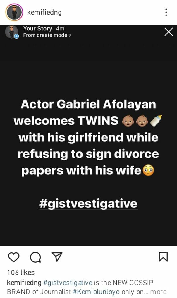 Gabriel Afolayan welcomes twins