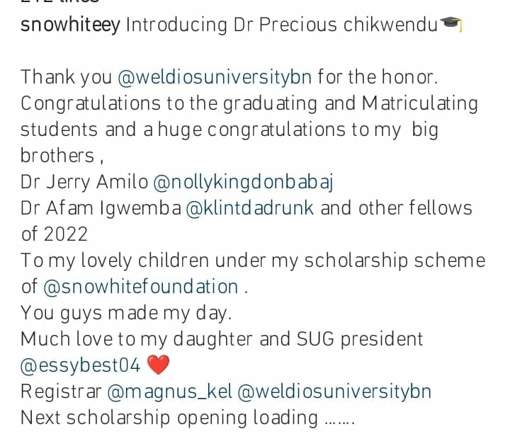Precious Chikwendu bags doctorate degree