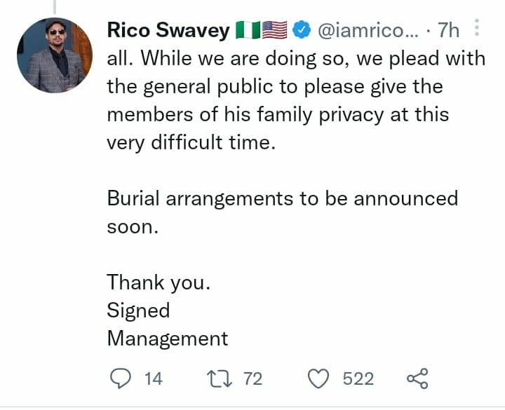 Rico Swavey's management speaks out