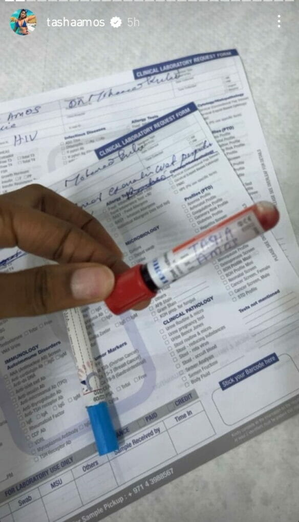 Tasha Amos undergoes HIV test
