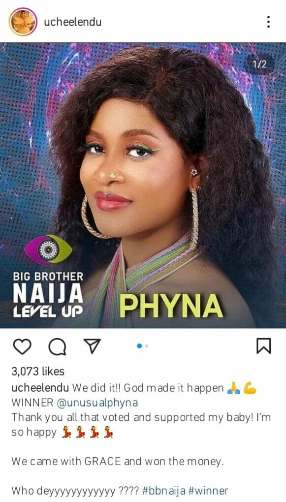 congratulate Phyna over her BBN win 
