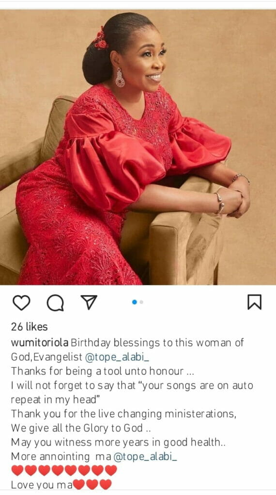 Wumi Toriola celebrates Tope Alabi's birthday