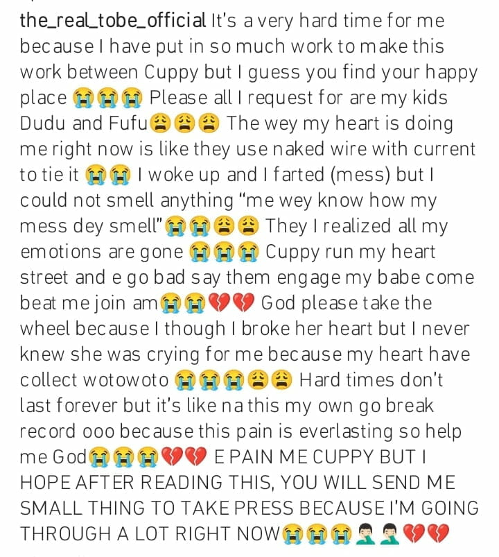 Tobe cries over Cuppy's engagement
