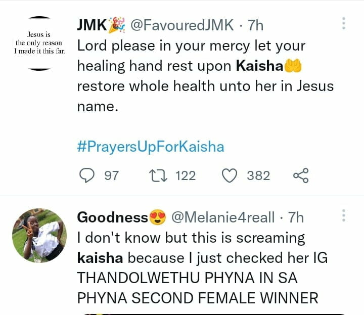 Fans pray for Kaisha