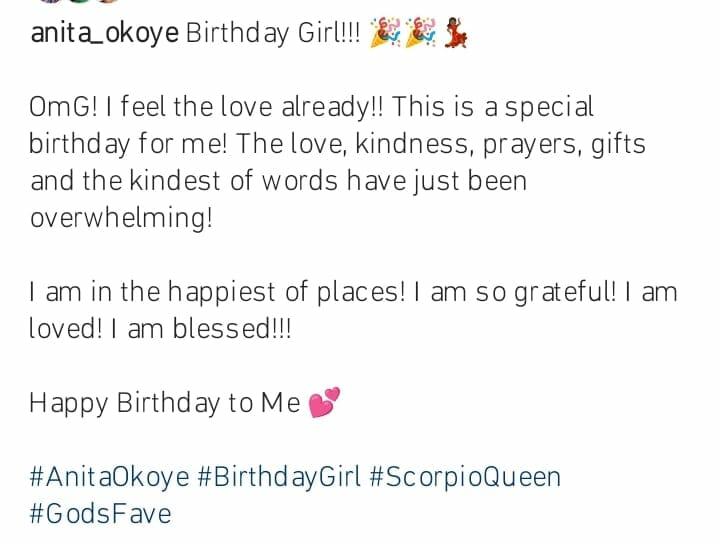Anita Okoye celebrates birthday