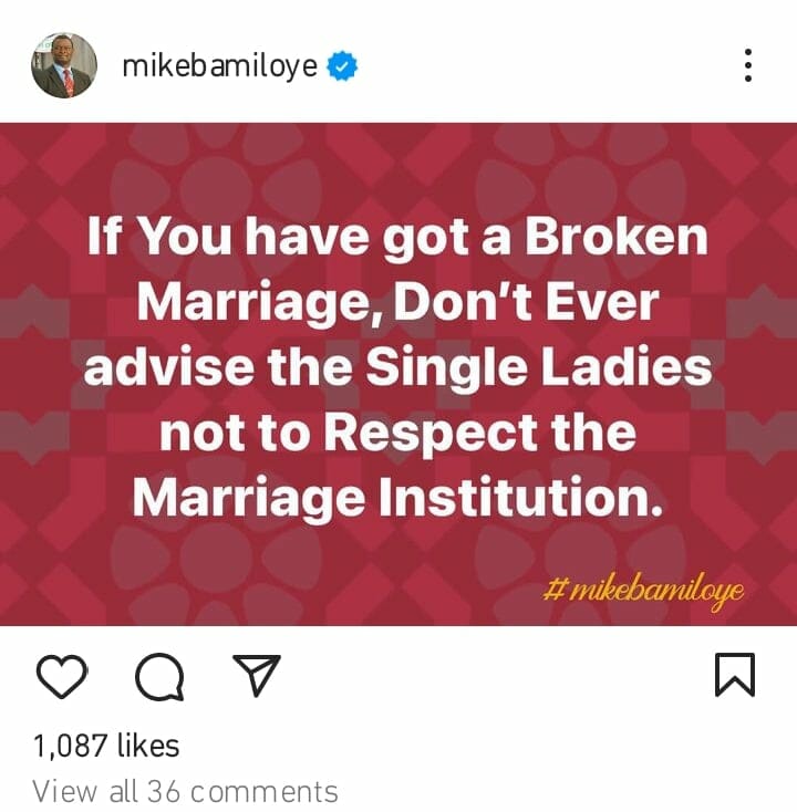 Mike Bamiloye cautions those with broken marriage