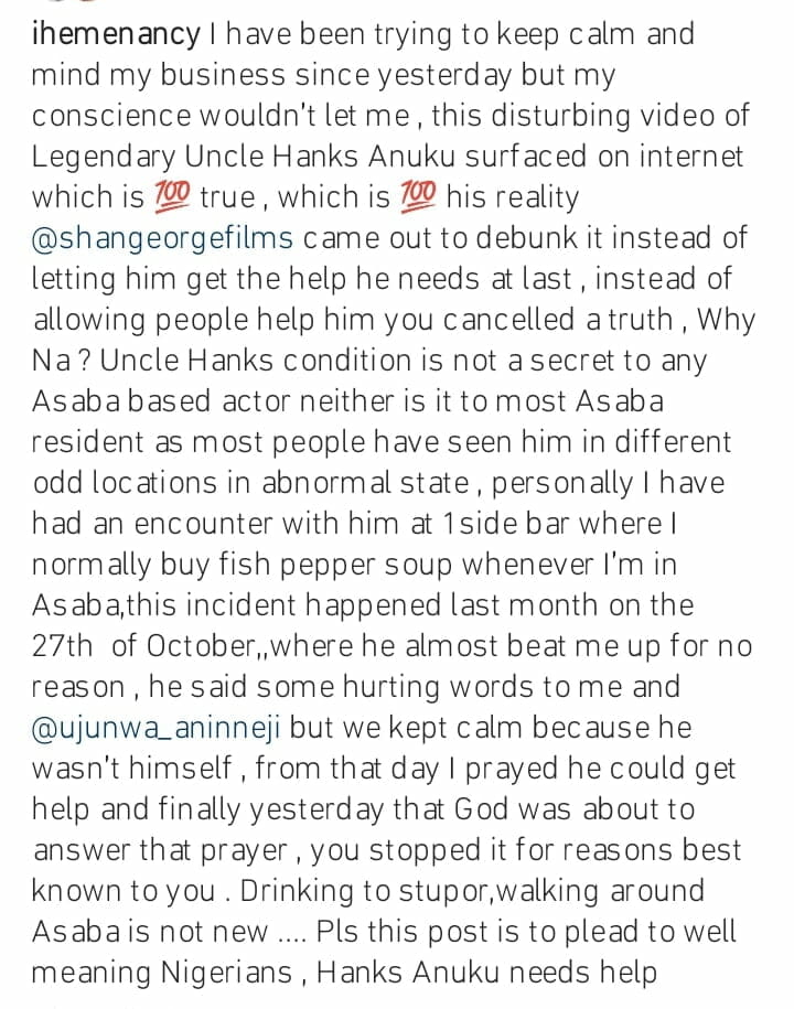Iheme Nancy calls for help for Hank Anuku