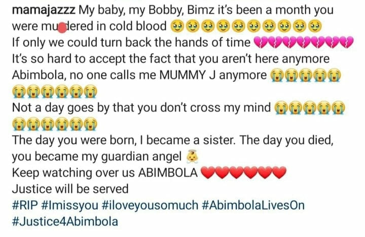 Mama Jazz remembers Bimbo after one month if her death