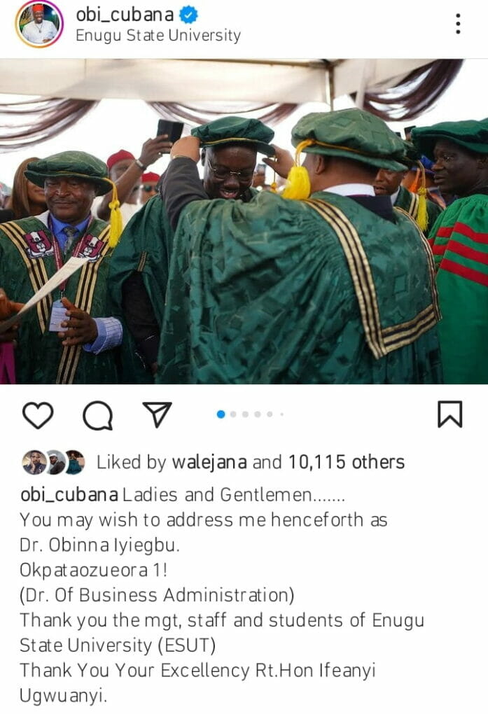 Obi Cubana bags doctorate degree
