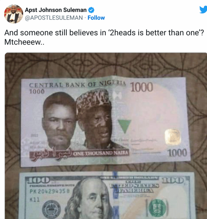  Apostle Suleman compares N1,000 note to $100 note