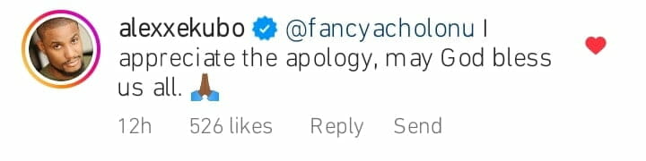 Alex Ekubo reacts to Fancy Acholonu's apology