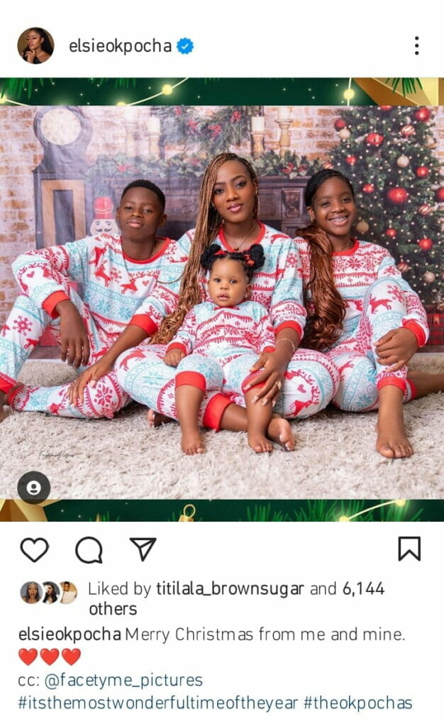Elsie Okpocha releases family Christmas photo without him