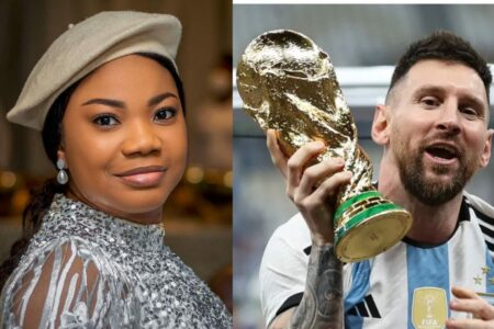 Mercy Chinwo celebrates Lionel Messi on his world cup victory