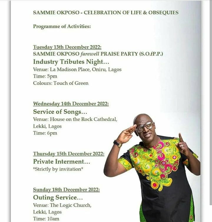 Sammie Okposo To Be Buried On Thursday; See Burial Details