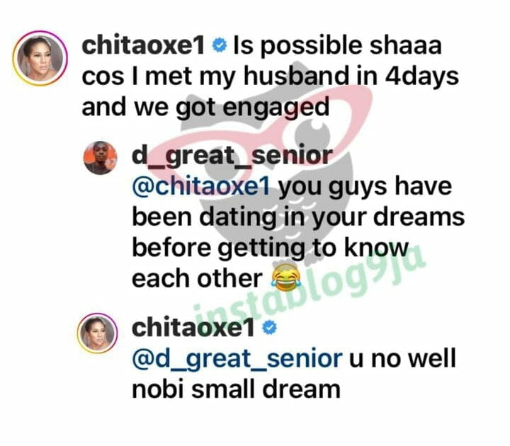 Chita Agwu reveals she got engaged after 4 days