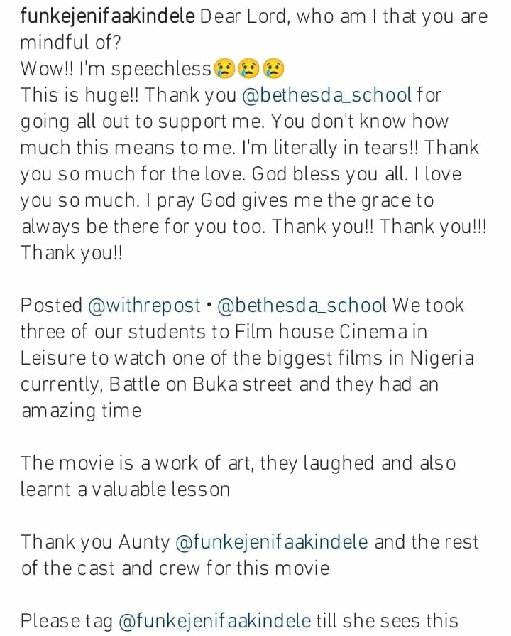 Funke Akindele reacts as school for blinds treat blind people to her movie