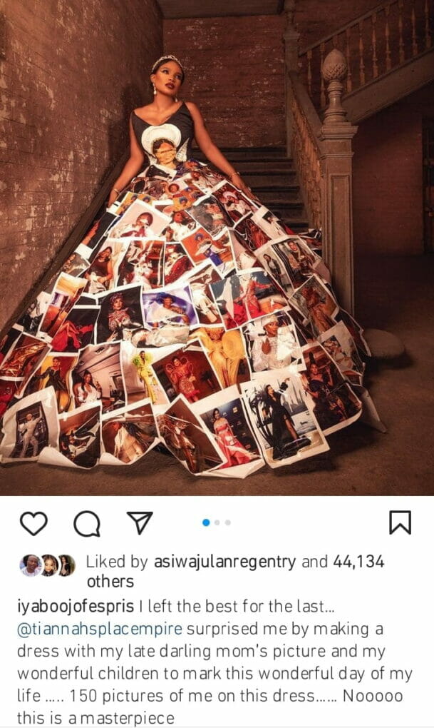Iyabo Ojo masterpiece dress with 150 of her pictures