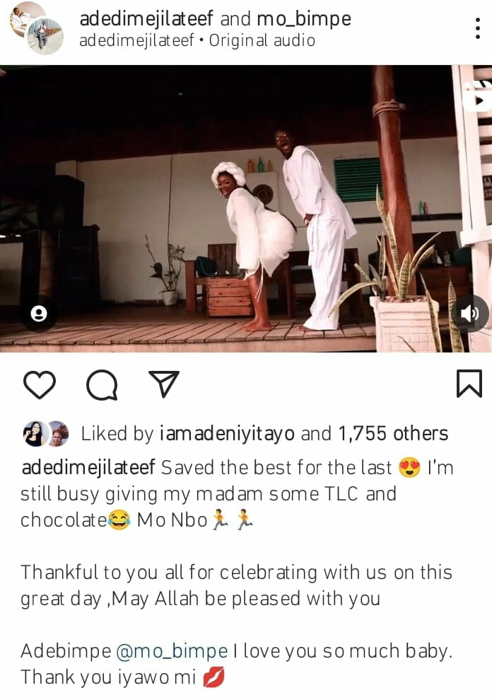 Lateef Adedimeji and Mo Bimpe celebrate anniversary with love song