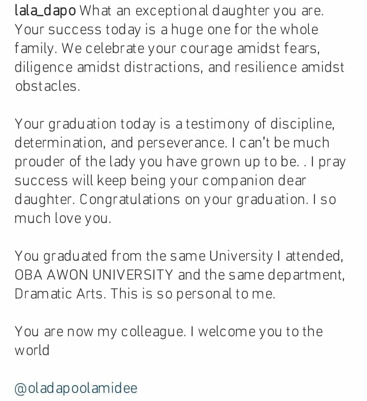 Muyideen Oladapo celebrates daughter as she graduates from his Alma mater