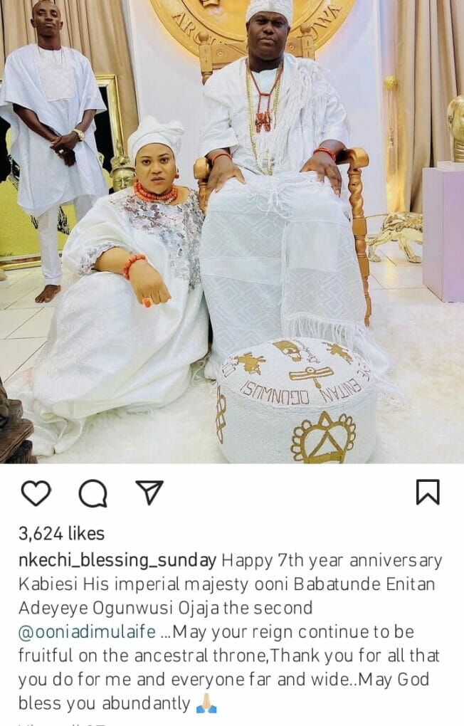 Nkechi Blessing celebrates Ooni's anniversary