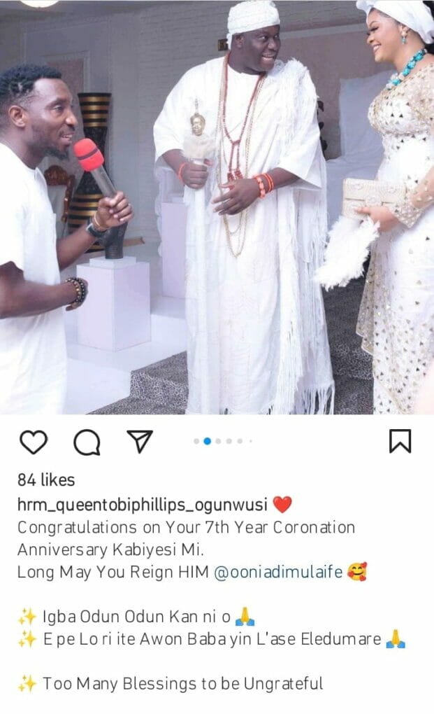 Tobi Phillips celebrates Ooni's coronation anniversary