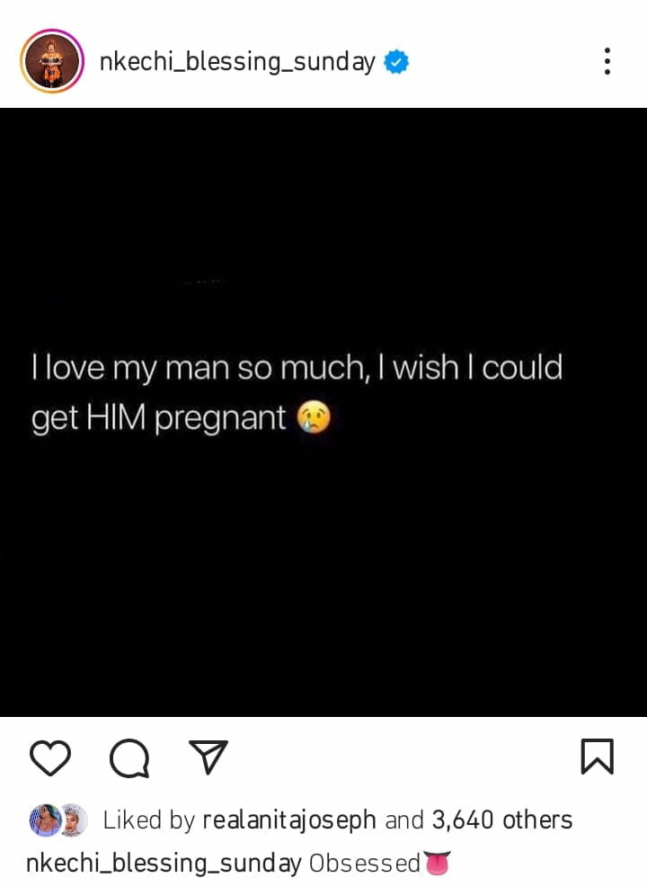 Nkechi Blessing reveals her desire to get her man pregnant