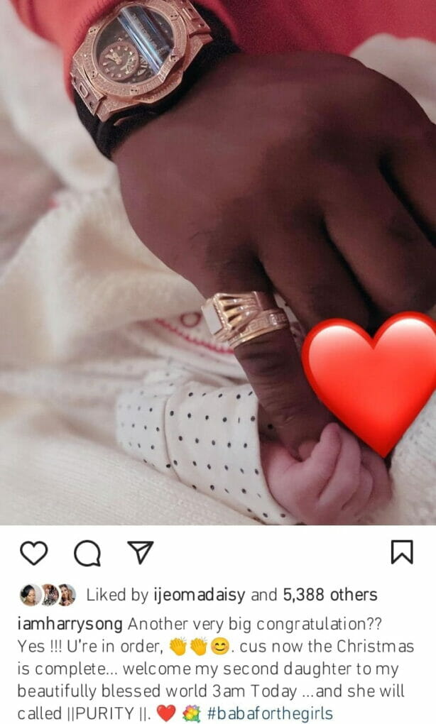 Harrysong welcomes second child