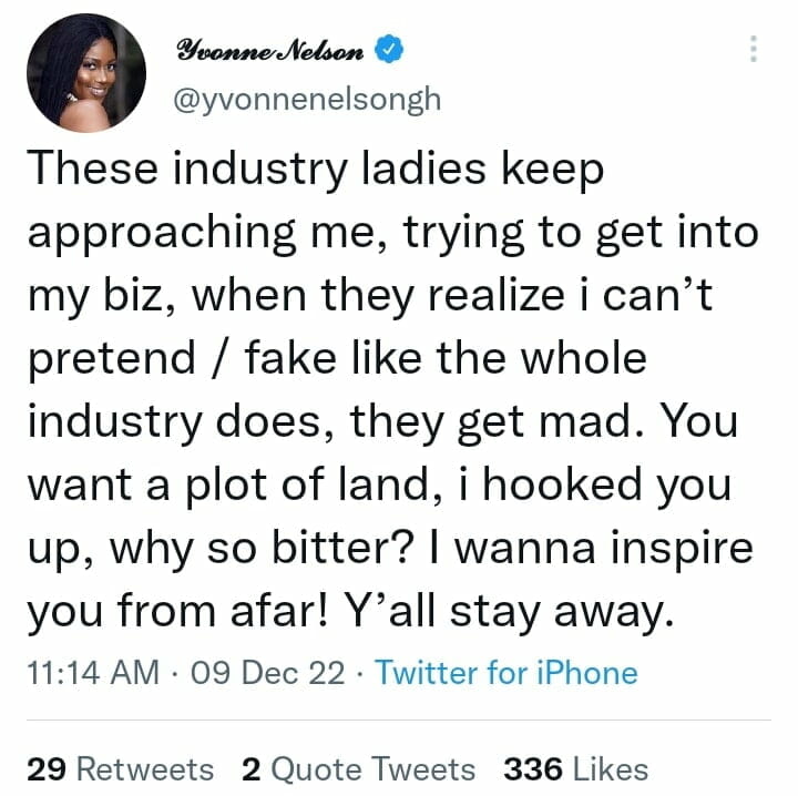 Yvonne Nelson warns female colleagues