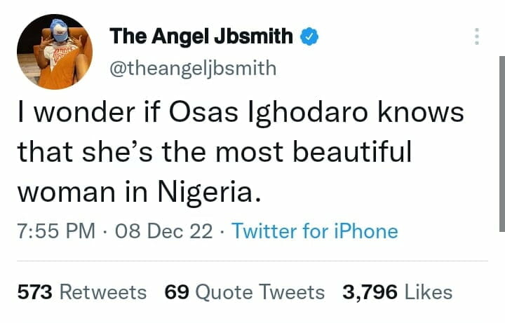 Angel Smith praises Osas Ighodaro's beauty