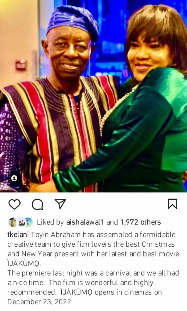 Tunde Kelani praises Toyin Abraham new movie