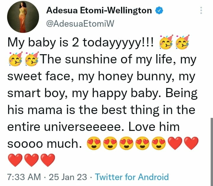 Adesua Etomi celebrates son's birthday