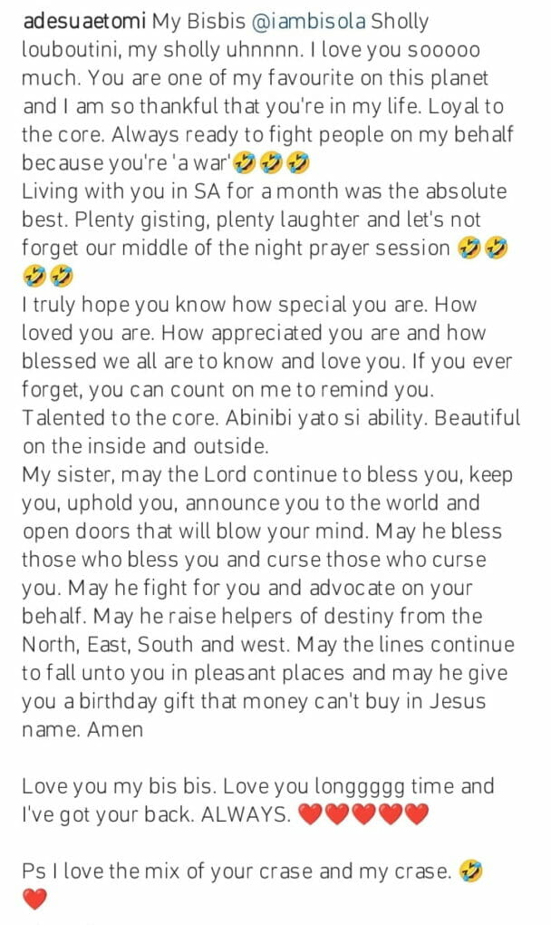 Adesua celebrates Bisola Aiyeola's birthday