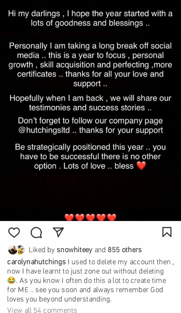 Caroline Danjuma quits Instagram