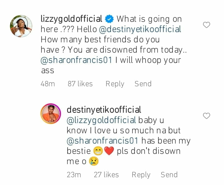 Lizzy Gold reacts as Destiny Etiko flaunts new bestfriend
